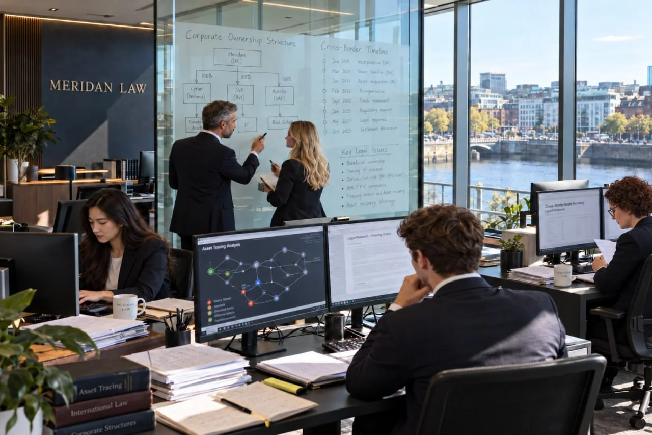Meridan cross-border asset recovery team work site