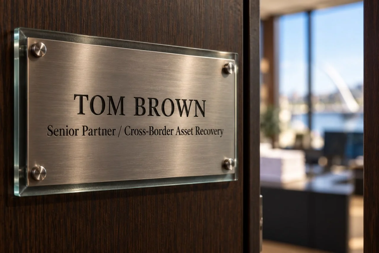 Tom Brown partner office nameplate